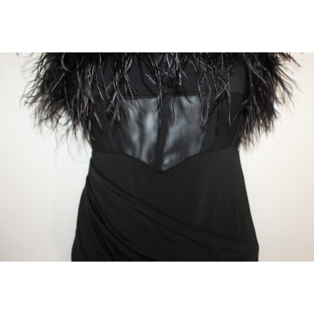 Dear Moon women's black formal gown size 1 stretch feather neckline corset ruche - Picture 8 of 15